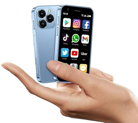 XS16 Mini Smartphone de 3 pulgadas 4G LTE Android 10 Quad Core 2000mAh Tipo-C Dual SIM Teléfono móvil pequeño (Azul, 2GB RAM 16GB ROM)