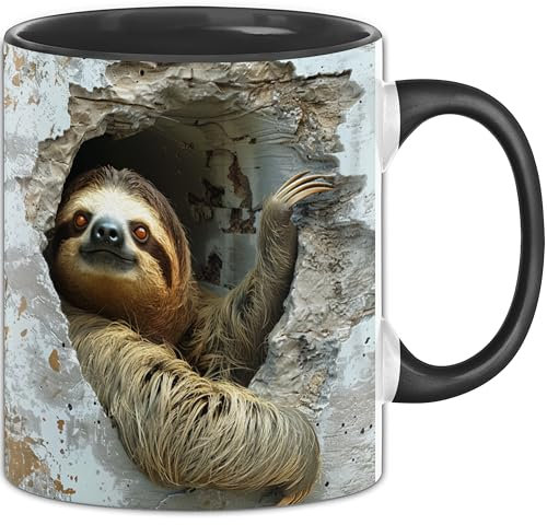 Trendation - 3D Faultier Tasse Geschenk Kaffee-Becher Faultier (Schwarz)