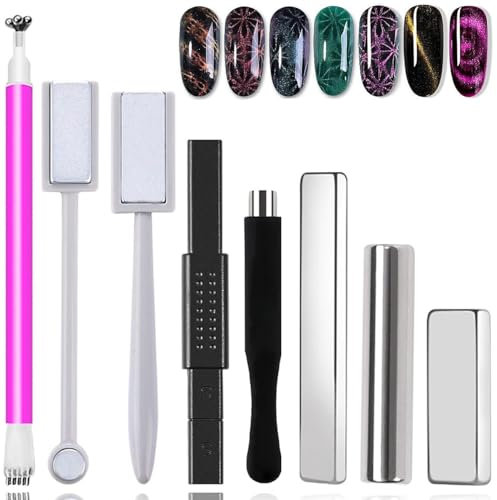 Umiup Nail Art Werkzeug Magnetstift, 8 Stück Nagel Magnet Stick Set Verwendung mit Cat Eye Gel Pulver oder Nagellack für DIY 3D Magnetisches Katzenauge UV Gel Polnisch Nagel Kunst (Silber)