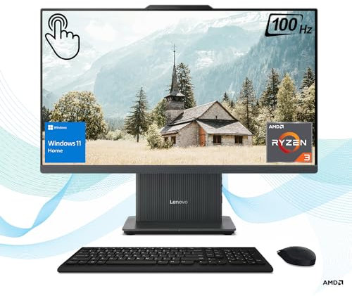 Lenovo IdeaCentre Business All-in-One, Touchscreen FHD da 23,8 100Hz, processore AMD, RAM DDR5 da 32 GB, SSD da 1 TB, base di ricarica wireless, KB e mouse wireless, HDMI, Wi-Fi 6, Windows 11 Home