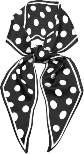 FonVan Seidenschal Seide Haarschal für Damen, Halstücher, Bandana, Satin Schal Kopftuch, Halstücher für Handtaschen, Handtaschen-Zubehör, Seidentücher Scarf (Black and White Spots)