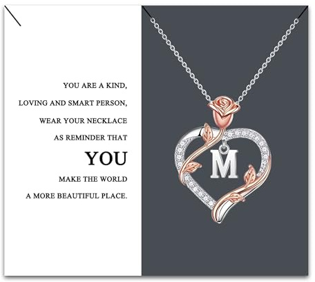 Kraven Colliers Pendentif Lettre Initial pour femme, A-Z avec pendentif en Forme de Cœur en Forme de Rose Colliers Fête des Mères Noël Anniversaire Cadeaux pour Femme Mère Femme Amie