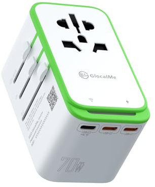 GlocalMe RoamPlug Reiseadapter Weltweit, kann als 4G Mobiler WLAN Router mit 8GB EU Daten, Max. 70 W, 4 USB-Anschlüsse, All-in-One internationaler Netzstecker Adapter für US EU UK AUS Reisen