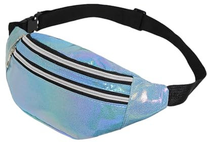 AfitLulu Holographische Bauchtasche Damen Sport Gürteltasche Herren, Hüfttaschen Damen Laufgürtel Handy Wasserdicht Fanny Pack mit 2 Reißverschlusstaschen und Verstellbarem Gurt für Outdoor (Blau)
