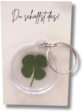 Milaboo® Glücksbringer Schlüsselanhänger mit echtem Kleeblatt und Karte – Geschenkfertig verpackt – Talisman für Glück und Mut (Du schaffst das)