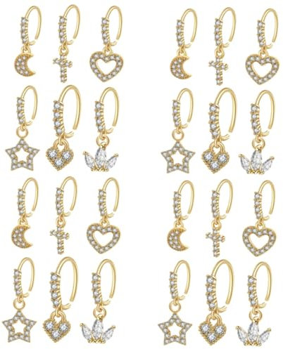 DEARMAMY 24pièces De Nez Zircon Et Rhinestones Pour Femmes De Bijoux Étoiles Et Lune Clips De Nez Élégants Et Confortables