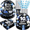Décorations de 10e anniversaire pour garçons, fournitures de fête d'anniversaire pour garçon de 10 ans, 120 pièces à double chiffres « Happy 10th Birthday » avec assiettes en carton, serviettes,