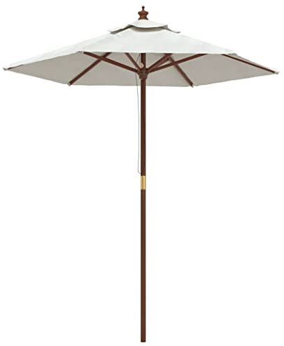 Higsose Parasol avec mât en bois et 6 baleines - Parasol de terrasse d'extérieur - Parasol de plage, Blanc.