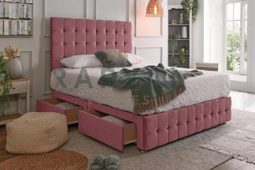 Fireplaces 4 Life Plush Faygo Divan Bed Set With Orthopaedic Mattress, 24 Headboard and Footboard (Pink, 2 Drawers Footend, 4ft6 Double (135 x 190 cm))