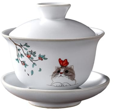 160ml/5.5oz Ru Kiln Cat Tea Bowl Teapot, High End Large Non Hot Hand Tea Set For Home Use-cat