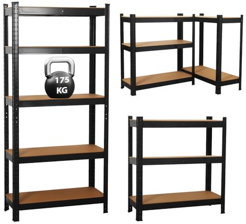 Garage Shelving Units,5 Tier Shelving Unit Garage Shelves Storage Shelf Heavy Duty Shed Storage Racking Shelf Metal Boltless for Warehouse Workshop Office (Black, 90X40X180)