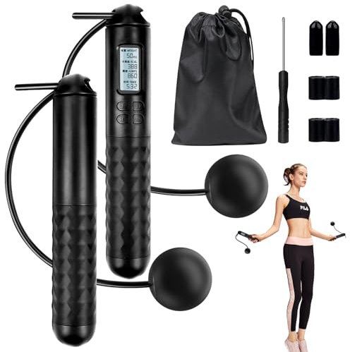 Ropeless Skipping Rope, Skipping Rope With Counter, Skipping Ropes For Adults, Cordless Skipping Ropes Gravity Ball Jump Rope At Home Workout Experience Equipment For Women Men (Pink)