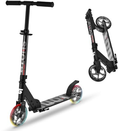 SUOTU Roller Kinder mit 145 mm Rollen, Scooter mit 2 LED Rädern für 3-12 Jahren, Zusammenklappbarer, Höhenverstellbarer, Cityroller for Boys and Girls (Schwarz)