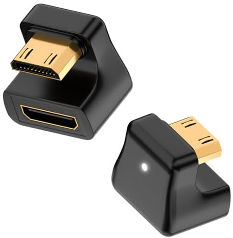 HTGuoji 360Degree U Shape Mini HDMI 2.1 Adapter, 8K Mini HDMI Male to Female Extension Adapter 48Gbps, 8K@60Hz for Camera, Monitors, DVRs 2Pcs