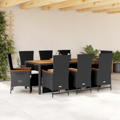 ShGaxin 9-TLG. Garten-Essgruppe mit Kissen Schwarz Poly Rattan, Esstisch Mit Stühlen Set, Gartenmöbel Sitzgruppe, Balkon Möbel, Gartenlounge Set, Terrassenmöbel, Balkonmöbel Set - 3277518