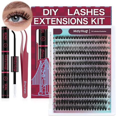 Mayhug Wimpern Extensions Set 40D Lash Extension Set 9-16mm Cluster Lashes 280Pcs D Curl Einzelne Wimpern Natürliche DIY Lash Extension Set für Anfänger(40D-9-16mix Kit)