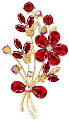 Broche Coquelicot Doré Zircon Cristal Strass Bouquet Fleur Forme de Fleur pour Femme Fille, 7.0*3.9 CM, Acier allié