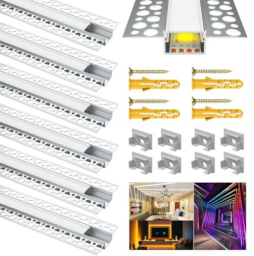 Plaster in LED Profile, 6 Pack 3.3ft LED Drywall Profile for 18MM LED Strip, Aluminum Channel Drywall AluProfile for Ceilings and Walls, Stripe Diffuser with White Cover for Philips Hue Strip