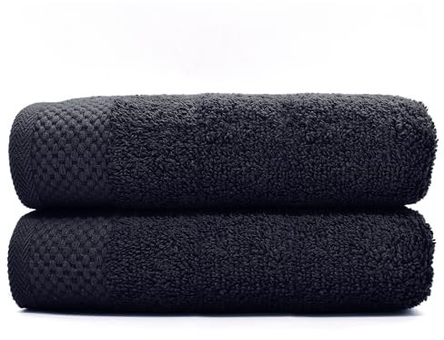 HIPERMANTA Juego de 2 Toallas 100% Algodon. 500 gr/m2. (2 Toallas Ducha Grande 100x140) Alta Absorcion. Suaves y Resistentes Aptas para Gimnasio. Color Negro