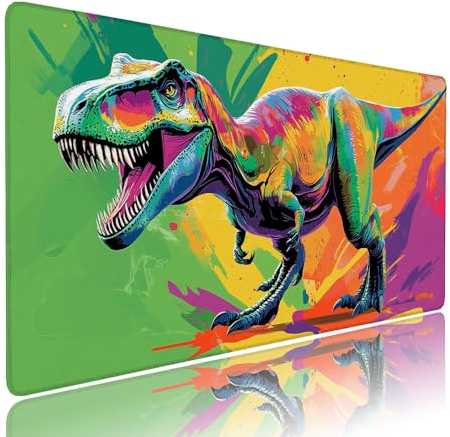 Gaming Mauspad XXL 900x400x3mm Farbe Dinosaurier Mousepad Groß Desk mat, üro Zubehör Unterlage Schreibtisch WassXerdicht mit Vernähten Kanten und rutschfeste Gummibasis, für Laptop PC Zubehör d-140