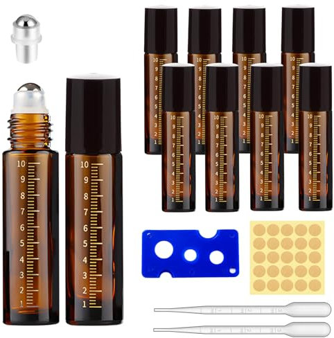 THINTON Roll on Lot de 8 bouteilles vides en verre de 10 ml pour huiles essentielles, parfums, cosmétiques, massages