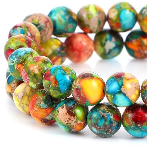 45-47 Stück Naturstein Perlen 8 mm Lila Blaue Jaspis Edelstein Perlen | Meeressediment Natürliche Perler Beads Bunte Runde Steinperlen für die Schmuckherstellung Beads for Jewellery Making