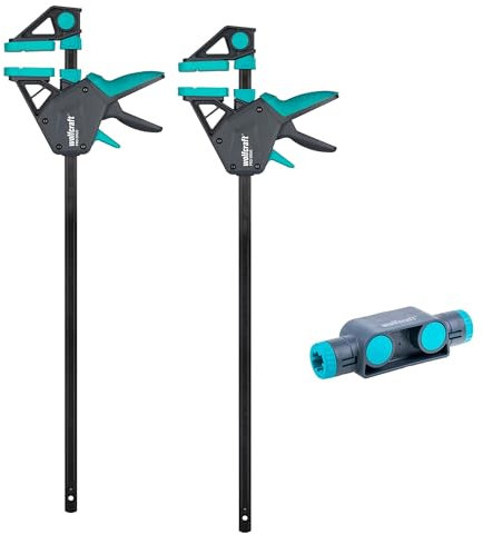 wolfcraft 8673060 - Kit de Serre-Joints à une main XL PRO ERGO + Connecteur - Saillie 85mm - Force de serrage 150kg - Ouverture Flexible jusqu'à 1 060mm