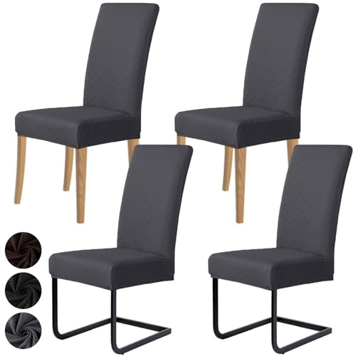 MOLVCE Stuhlhussen 4er Set Jacquard Stretch Stuhlbezug Moderne Universal schwingstuhl hussen esszimmerstühle waschbar Abnehmba für Esszimmer, Hotel, Bankett, Partys Deko, Hochzeit, Dunkelgrau
