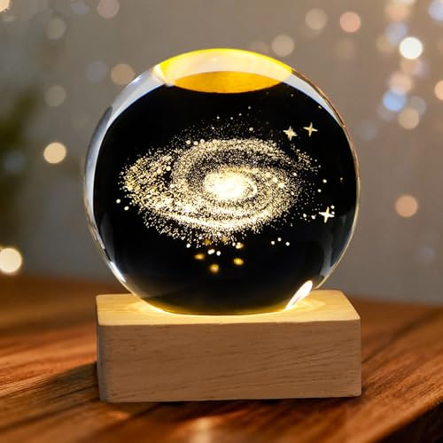 3D Kristallkugel Nachtlicht- Milchstraße Planeten Kristallkugel Nachtlicht USB 3D Kreative Nachtszene Astronomie LED Ball Lampe mit Holzsockel Solar System Crystal Moon Ball Weihnachts Geschenke