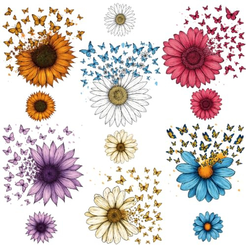 SUPERDANT 12PCS Flowers and Butterfly Iron on Transfers Colorful Heat Transfer Stickers DIY Iron On Decals Washable Heat Transfers Paper for Clothing T-Shirt Backpacks Bags Pillow Decor