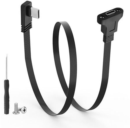 JSADZKJ Ultra-thin USB 3.1Type C to C Panel Mount Screw Cable,Right angle Type-C Male to Female Adapter Cable,10 Gbps Flat U S B Type-C Extension Cable for USB Panel Mount 30cm/11.8inch