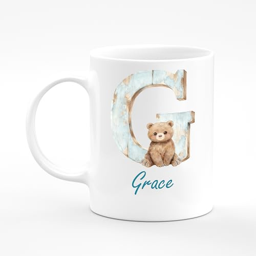 Amelia Gould Apparel Grace Letter Bear Animal Present Name Mug Gift 11oz Ceramic Coffee Tea Cup