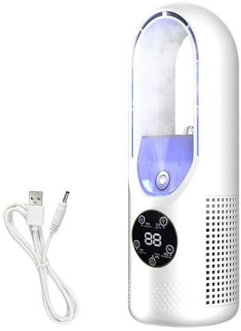 Fancysky Petit Ventilateur Brumisateur USB avec Humidificateur, Ventilateur de Bureau Silencieux à 6 Vitesses, Refroidisseur d’Air avec LED 7 Couleurs et Réservoir d’Eau