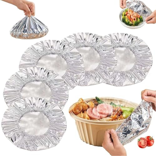 50PCS Aluminum Foil Insulation Cover - Reusable Insulated Aluminum Foil Food Covers For Fresh Keeping Heat Insulation,Elastic Aluminum Food Film For Kitchen Plates Bowls Food Storage (50PCS)