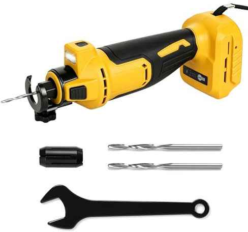 Drywall Cut-Out Tool Compatible with DeWalt 20V, Brushless Rotary Saw | 30000 RPM motor, 3-speed control, LED light, tool-free depth adjustment, includes 1/8 & 1/4 collets (NOT battery)