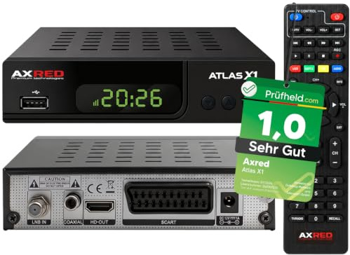 [ Test SEHR GUT, Note 1.0 *] AXRED Atlas X1 HDTV Sat Receiver mit Aufnahmefunktion, HD fähig, Full HD, Digital Sat-Receiver für Satellitenschüssel Satelliten Satellit TV Fernseher, HD-Receiver, HDMI