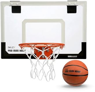 SKLZ Pro Mini-Basketballkorb, transparente, bruchsichere Rückwand, rückfedernde Kante, robustes Netz und 12,7 cm Ball, gepolsterte Türhalterungen zum Aufschieben, für Büro, Wohnheim, 45,7 x 30,5 cm