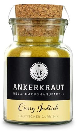 Ankerkraut Curry Indisch, Gewürz-Pulver für traditionelles scharfes Curry, Masala kochen, exotisches Aroma für Gemüse, Fleisch, Fisch, Premium Qualität, 70 g im Korkenglas