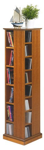 Générique Meuble Tour Range CD DVD Plaquée Merisier 28 Etagères sur Roulettes 35 x 35 x 137,7 cm