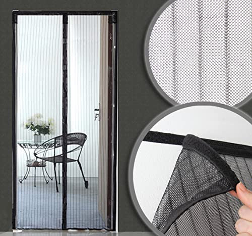 Rideau Moustiquaire Aimanté pour Porte - Fermeture Automatique, Anti-Insectes, Facile à Installer - Taille Unique L 1,3m x H 2,15m - Noir
