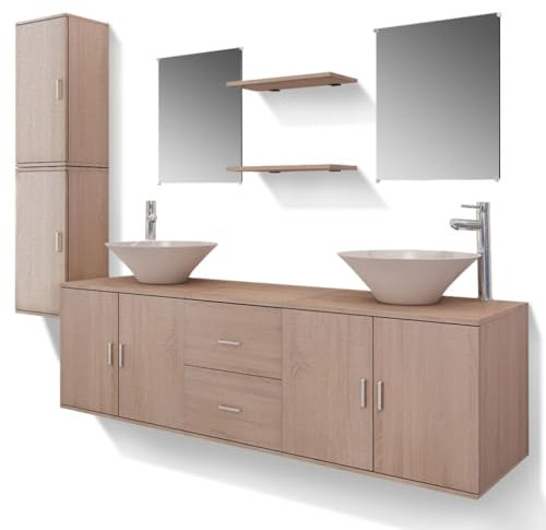 vidaXL Set Muebles para Baño con Lavabo y Grifo Incluido Pack 11 Piezas Beige