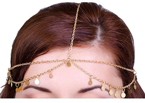 Legitta Damen Schmuck Gold Haarschmuck Paillette Hochzeit Schmuck Haarband Haarkette Lang Kette für Frauen Mädchen EA05G