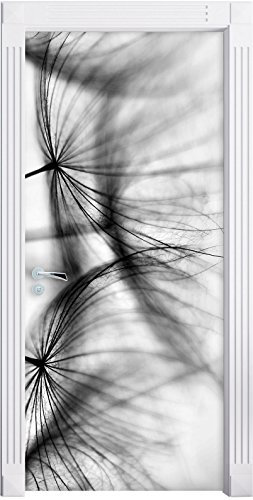 Stil.Zeit Möbel Monocrome, Weiße Pusteblumen als Türtapete, Format: 200x90cm, Türbild, Türaufkleber, Tür Deko, Türsticker