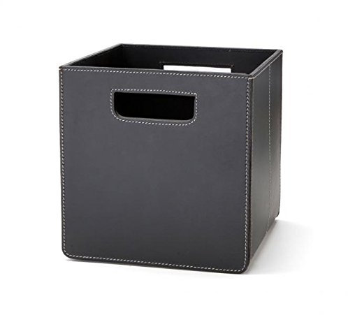 Ørskov & Co. - quadratische Leder Aufbewahrungsbox ohne Deckel - mit praktischem Tragegriff - moderner Zeitschriftenkorb - Lederkorb, handgemacht - schwarz