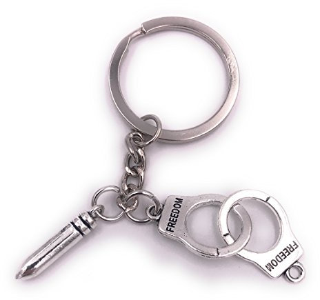 H-Customs Handschellen Freedom mit Patrone Schlüsselanhänger Anhänger Silber aus Metall