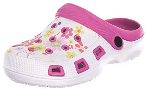 Brandsseller Sabots Femmes Chaussure de Jardin Pantoufle Plage Sandales Motif de Fleurs - Rose/Blanc - 39 EU