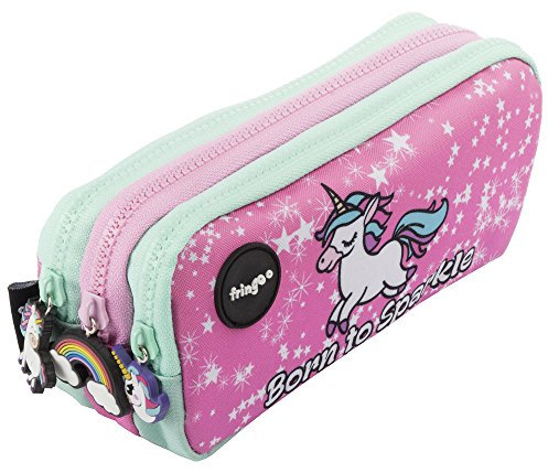 Fringoo® Federtasche, für Kinder, Schule, lustige und niedliche Schreibwarenaufbewahrung mit 3 Fächern Large Born To Sparkle - 3 Compartments