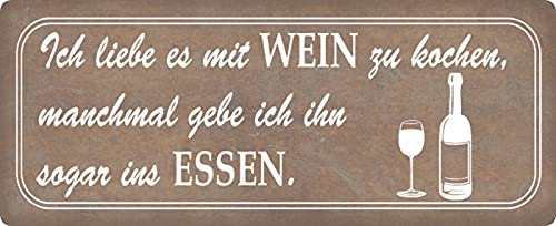 Blechschild 27x10cm gewölbt Ich liebe es mit Wein zu kochen Sprüche Deko Geschenk Schild