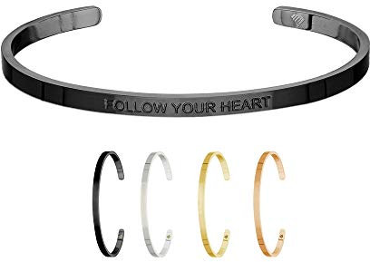 Max Palmer | Armband/Armreif mit Spruch - Gravur Follow Your Heart [02.] - schwarz