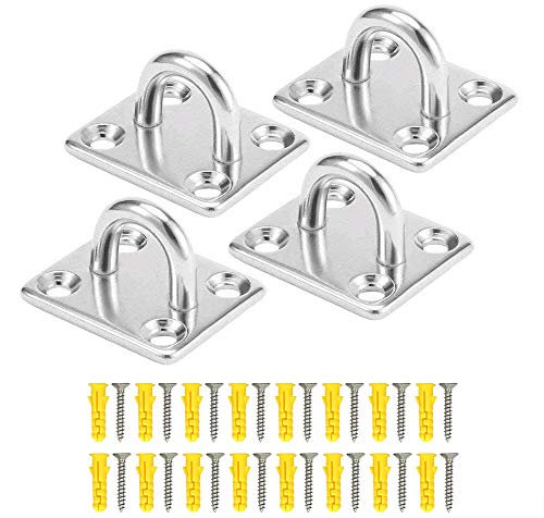 NACTECH 4pz Ancoraggio da Parete e Soffitto Placca Occhiello in Acciaio Inox 304 Piastra con Anello di Ancoraggio Ganci da Soffitto per Sospensione Incluso Viti e Tasselli